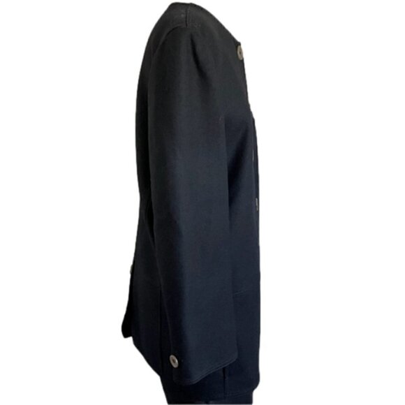 🛑 Vintage Louis Feraud Midnight Navy Wool Minimalist Straight Coat - L - Picture 4 of 11